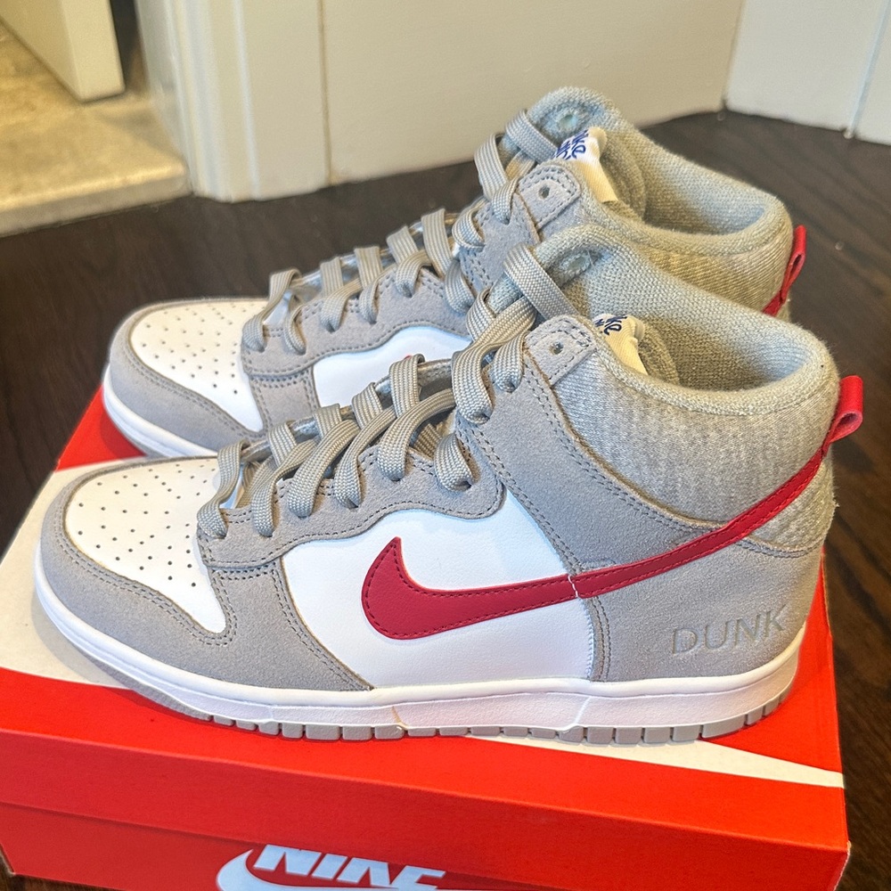 Nike Dunk High Gray and Red Sneakers